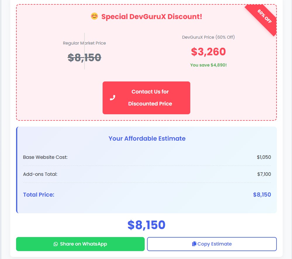 e-commerce website cost calculator