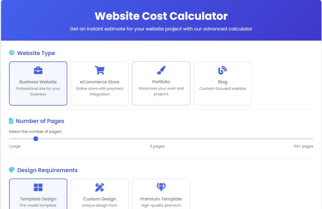 e-commerce website cost calculator