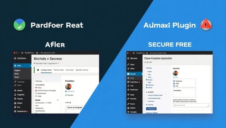 Illustration of secure website development visuals with a dark and blue split background, showing a laptop and UI screenshots, symbolizing robust security practices in web development