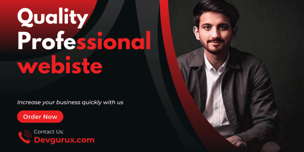 Promotional flyer with a modern black and red gradient design featuring a business professional and service highlights such as custom design, lightning speed, mobile responsiveness, and SEO-ready structure, symbolizing Business Website Solutions for All Niches that help companies grow and convert online.