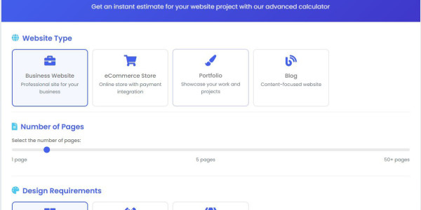 website cost calculator screen short